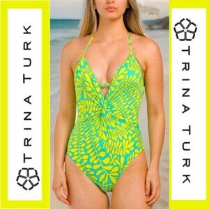 Trina Turk 'Trellis' Twist-Front One-Piece Swimsuit, Lemongrass